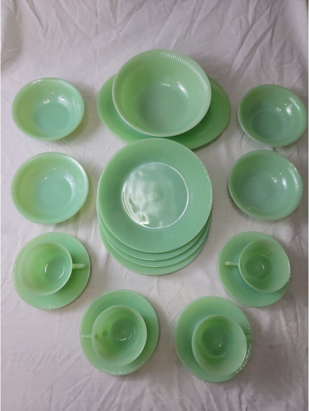 Vtg 50’s Jadeite Fire King Jane Ray SET OF 18